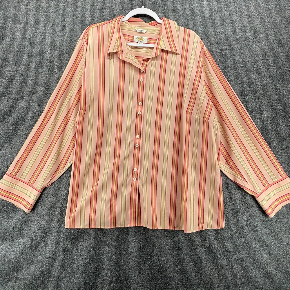 Talbots Blouse Top Womens 24W Pink Striped Button Up Long Sleeve Career Office